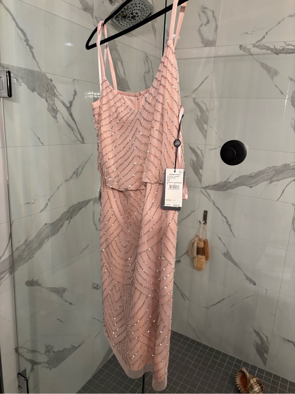 Adrianna Papell Blush Rose  Beaded Spaghetti-Strap  Dress size 12 new with tags